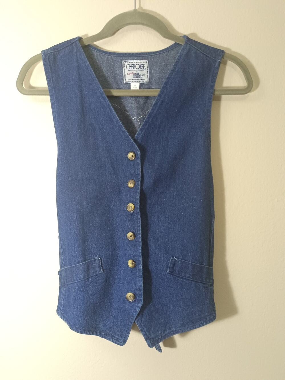 Vintage Cherokee Denim Dress Women Medium 80's / 90's Hand Painted Rooster